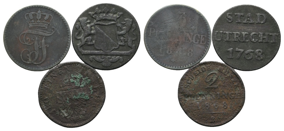  Altdeutschland; 3 Kleinmünzen 1848/1768/1868   