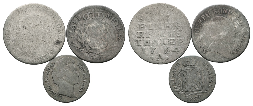  Altdeutschland; 3 Kleinmünzen 1764/1852/1807   