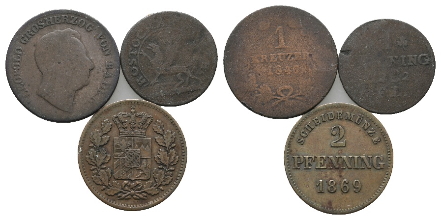  Altdeutschland; 3 Kleinmünzen 1846/1862/1869   