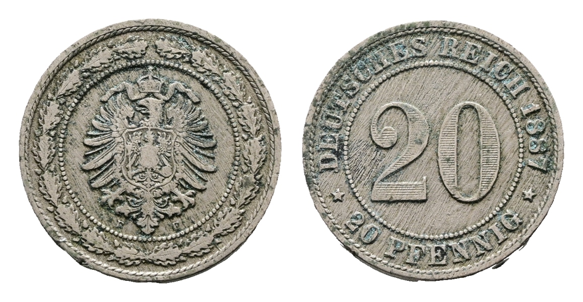  Deutsches Reich; 20 Pfennig 1887 F   