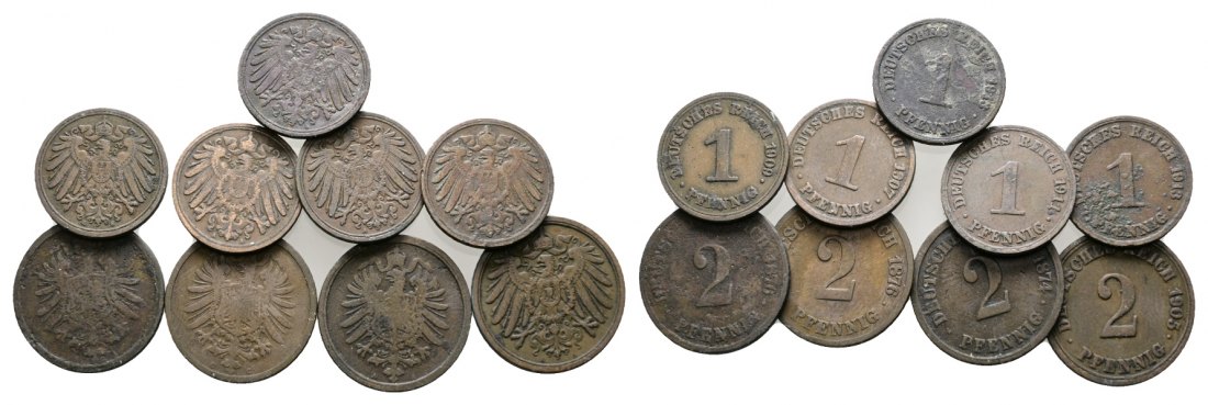 Deutsches Reich; 9 Kleinmünzen   