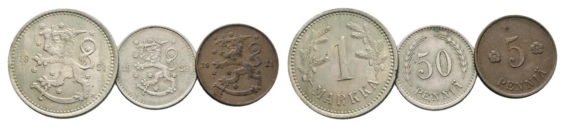  Finnland; 3 Kleinmünzen 1921/1923/1921   