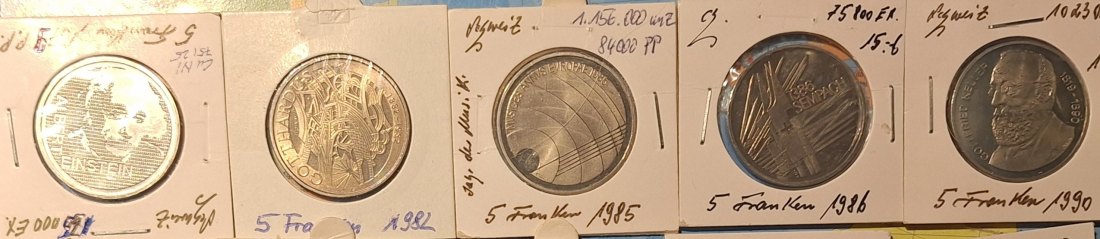  Schweiz 5 Sfr 1968 Kursmünze 1979 bis 1990 Gedenkmünzen alle CuNi I (Münzrahmen)   