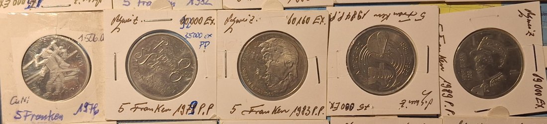  Schweiz 5 Sfr 1968 Kursmünze 1974 bis 1989 Gedenkmünzen alle CuNi II (Münzrahmen)   