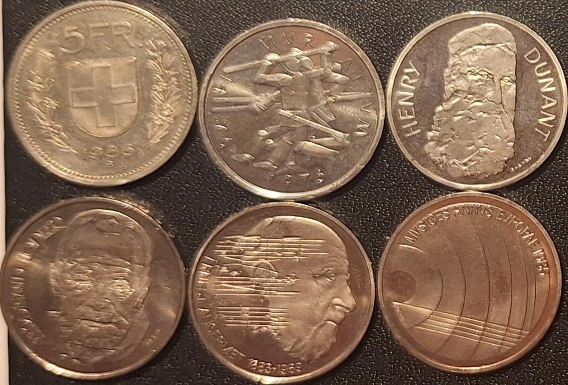  Schweiz 6x5 Sfr 1986 Kursmünze 1976 bis 1985 Gedenkmünzen alle CuNi lose XII   