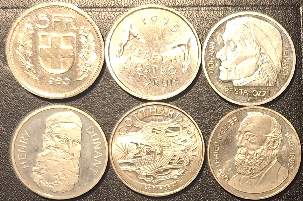  Schweiz 6x5 Sfr 1980 Kursmünze 1975 bis 1990 Gedenkmünzen alle CuNi lose 13   