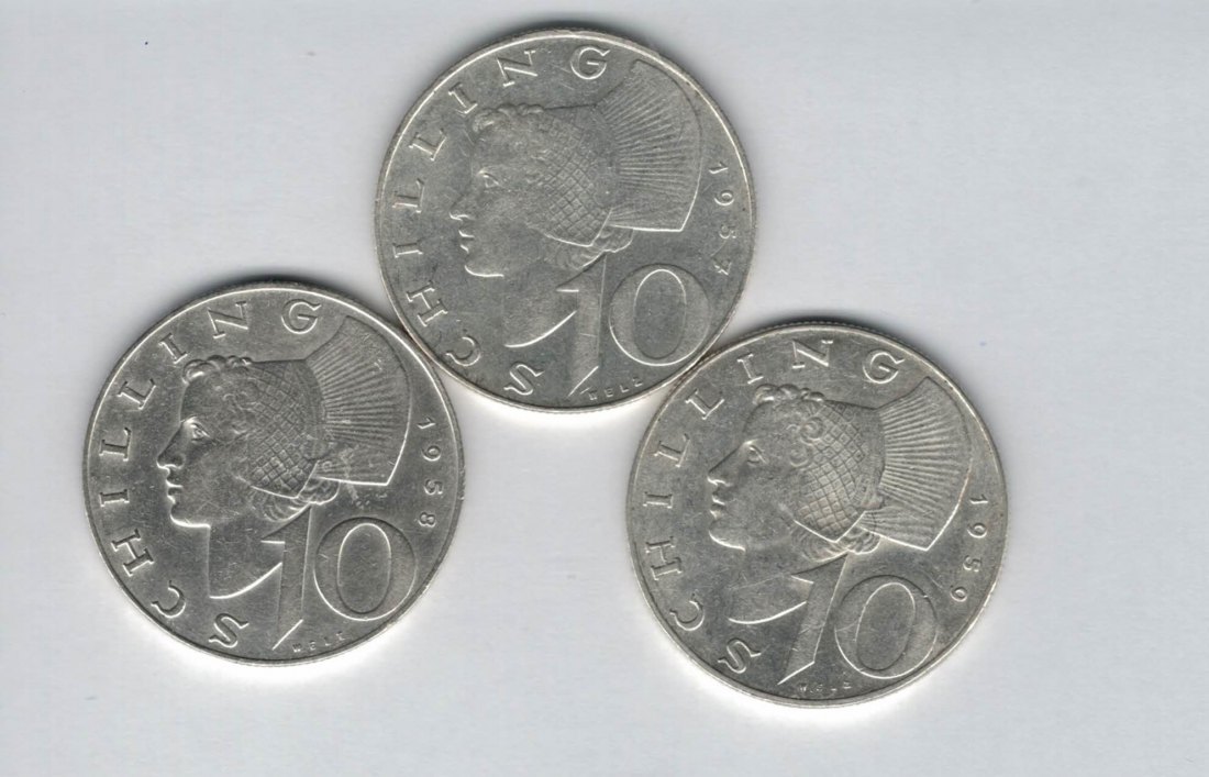  10 Schilling 1957 1958 1959 Ag silber á 4,8g fein Österreich 2. Republik Spittalgold9800 (4785)   