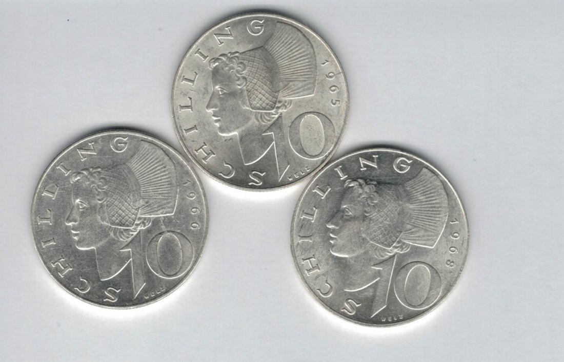  10 Schilling 1965 1966 1968 Ag silber á 4,8g fein Österreich 2. Republik Spittalgold9800 (4785)   