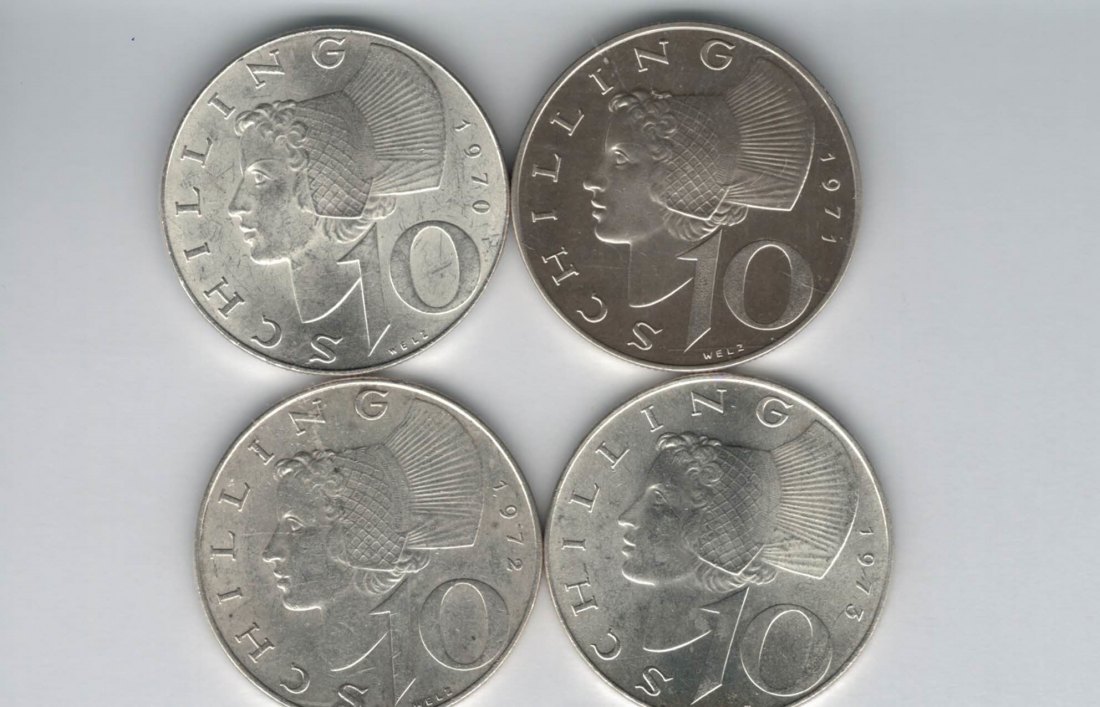  10 Schilling 1970 1971 1972 1973 silber á 4,8g fein Österreich 2. Republik Spittalgold9800 (4785)197   
