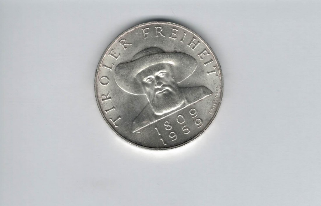  50 Schilling 1959 Andreas Hofer Tiroler Freiheit silber 18g fein Österreich Spittalgold9800 (4584/1)   