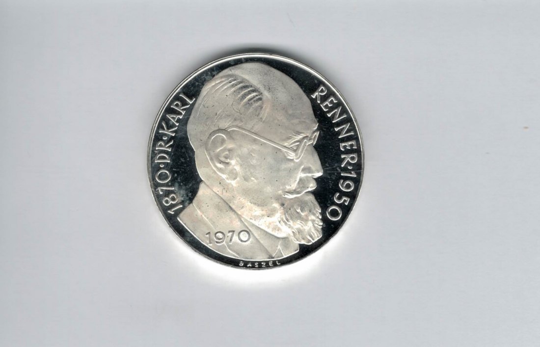  50 Schilling 1970 Karl Renner 2. Republik Ag 18g fein Österreich Spittalgold9800 (04584/10)   
