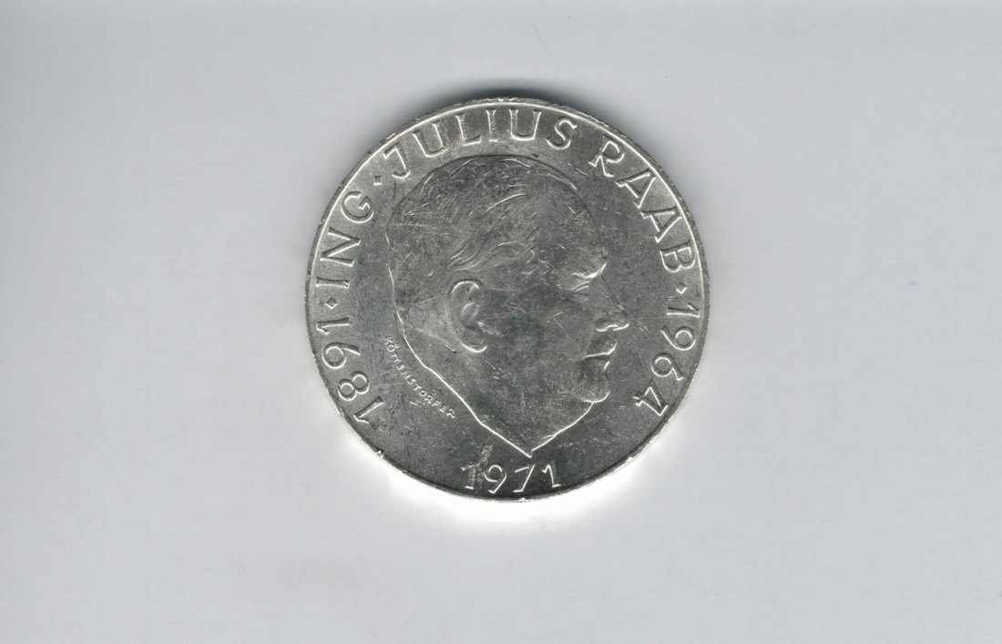  50 Schilling 1971 Julius Raab 2. Republik Ag 18g fein Österreich Spittalgold9800 (4584/11)   
