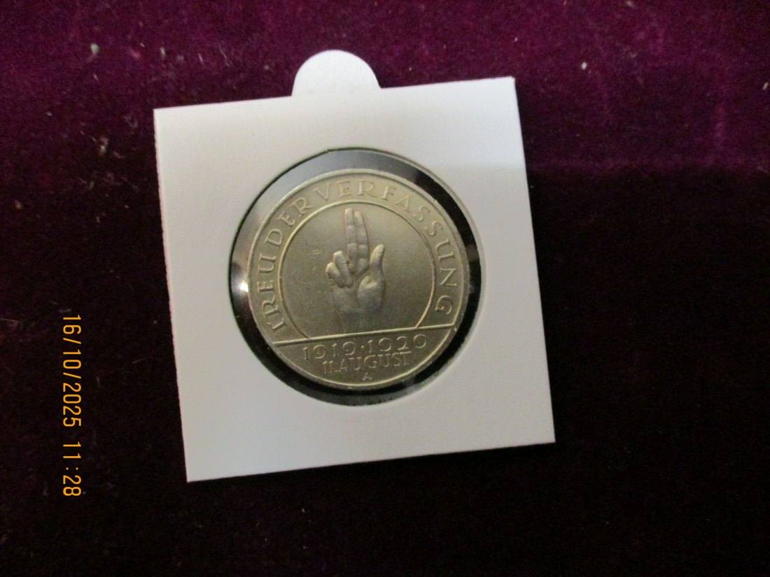  3 Reichsmark 1929 Weimarer Verfassung 500er Silber 15g   