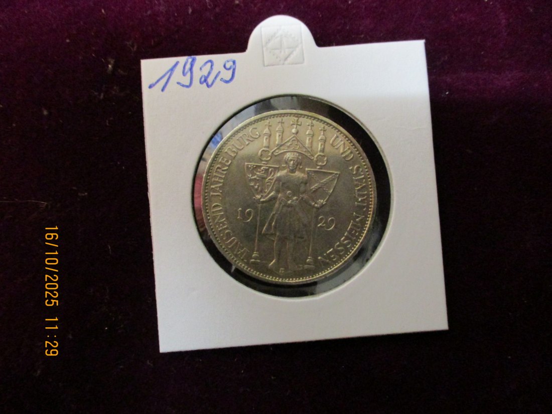  3 Reichsmark 1929 Stadt Meissen 500er Silber 15g   
