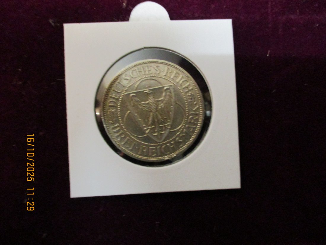  3 Reichsmark 1930 Rheinlandräumung 500er Silber 15g   