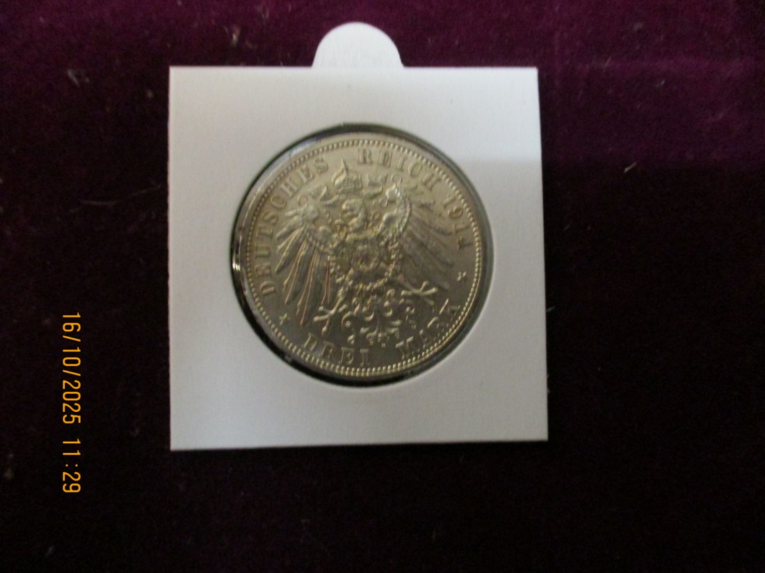  3 Reichsmark 1914 Wilhelm II. Preussen 900er Silber 16,67g   
