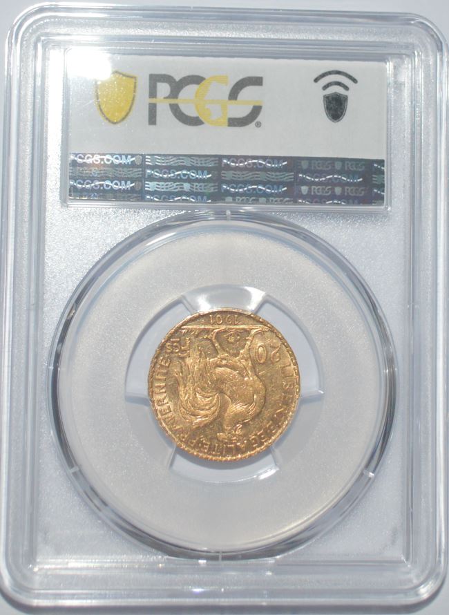  -kirofa - FRANKREICH 20 GOLD FRANCS - MARIANNE 1901---6.45 gr GOLD 90% -. PCGS AU 58   