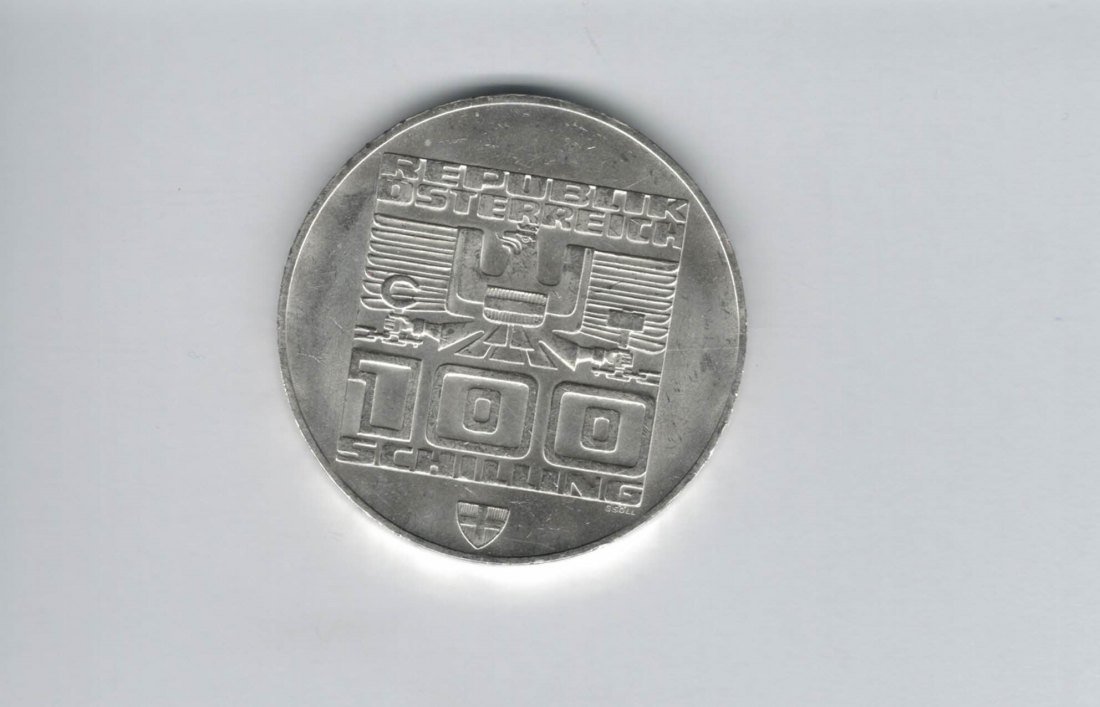  100 Schilling 1976 Berg Isel Schanze Innsbruck Wien Olymp. 15,36g fein Ag Österreich2.Rep (01914/9)   