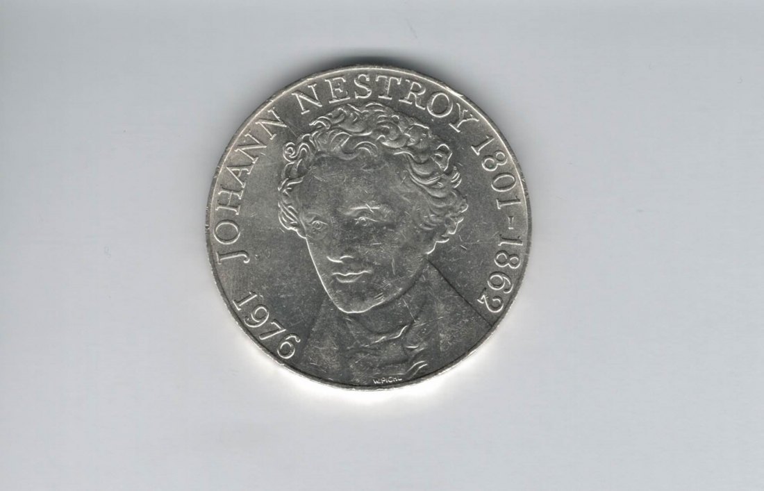  100 Schilling 1976 Johann Nestroy 15,36g fein Ag Österreich Spittalgold9800 (01914/13)   