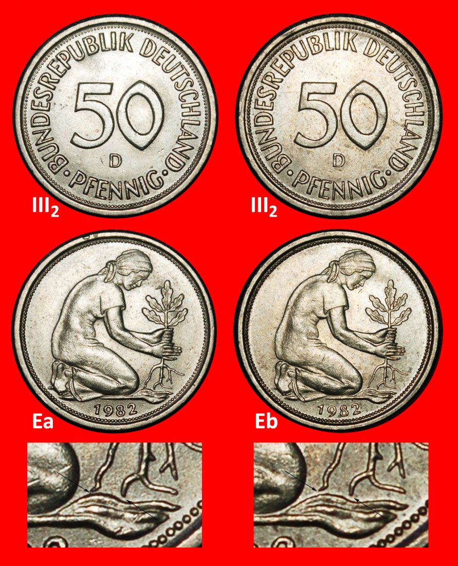 Ⰶ NOT COMMUNIST TYPE (1949-2001):GERMANY★50 PFENNIGS 1982D 2 DISCOVERY COINS★LOW START ★ NO RESERVE!