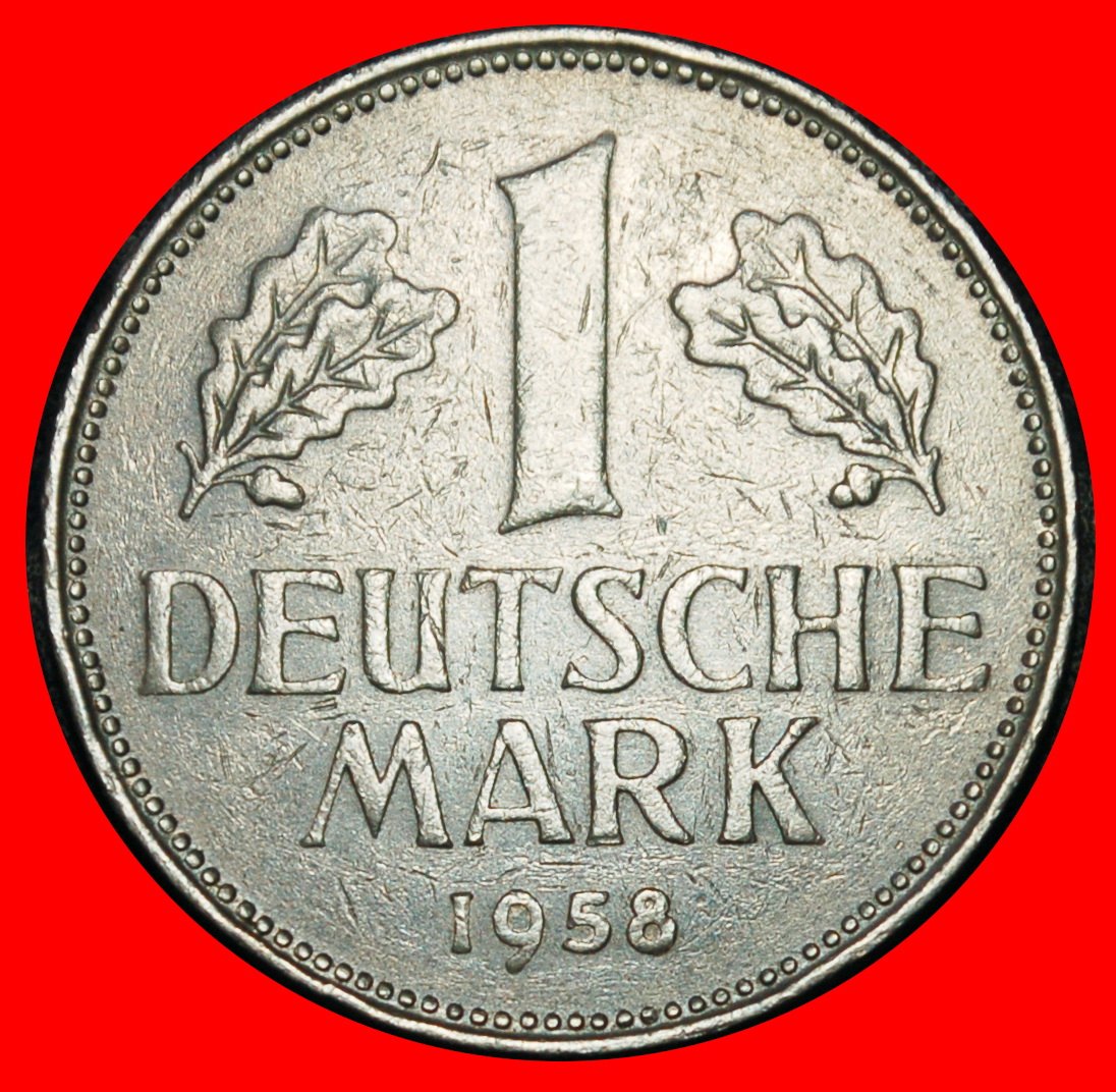 Ⰶ NOT COMMUNIST TYPE (1950-2001): GERMANY ★ 1 MARK 1958D BAVARIA! I A r1! ★LOW START ★ NO RESERVE!