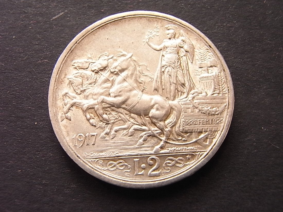 Italien 2 Lire 1917 Silber 9,97gr. vzgl   
