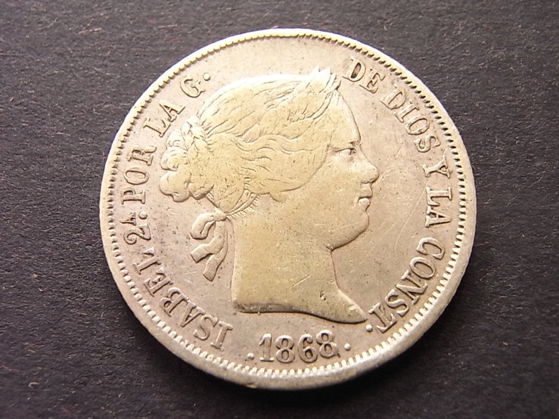  Spanien 40 Centimos 1868 s Silber KM 628.2   