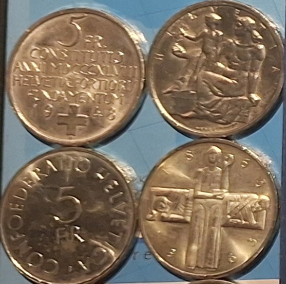  Schweiz 2x5 Sfr 1948 und 1963 je 15g 835er Silber (25,05g fein) B   