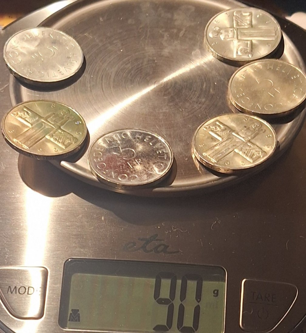  Schweiz 5 Sfr 1948 und 1963 je 15g 835er Silber (25,05g fein) A   