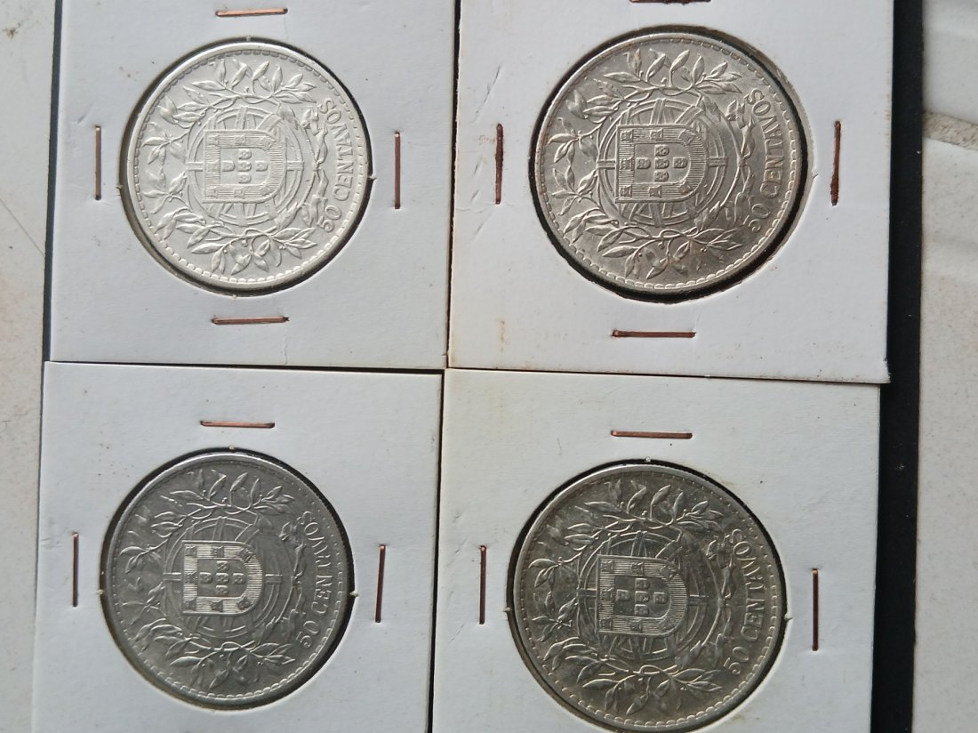  Portugal - 4 Silbermünzen 50 Centavos 1912-1916   