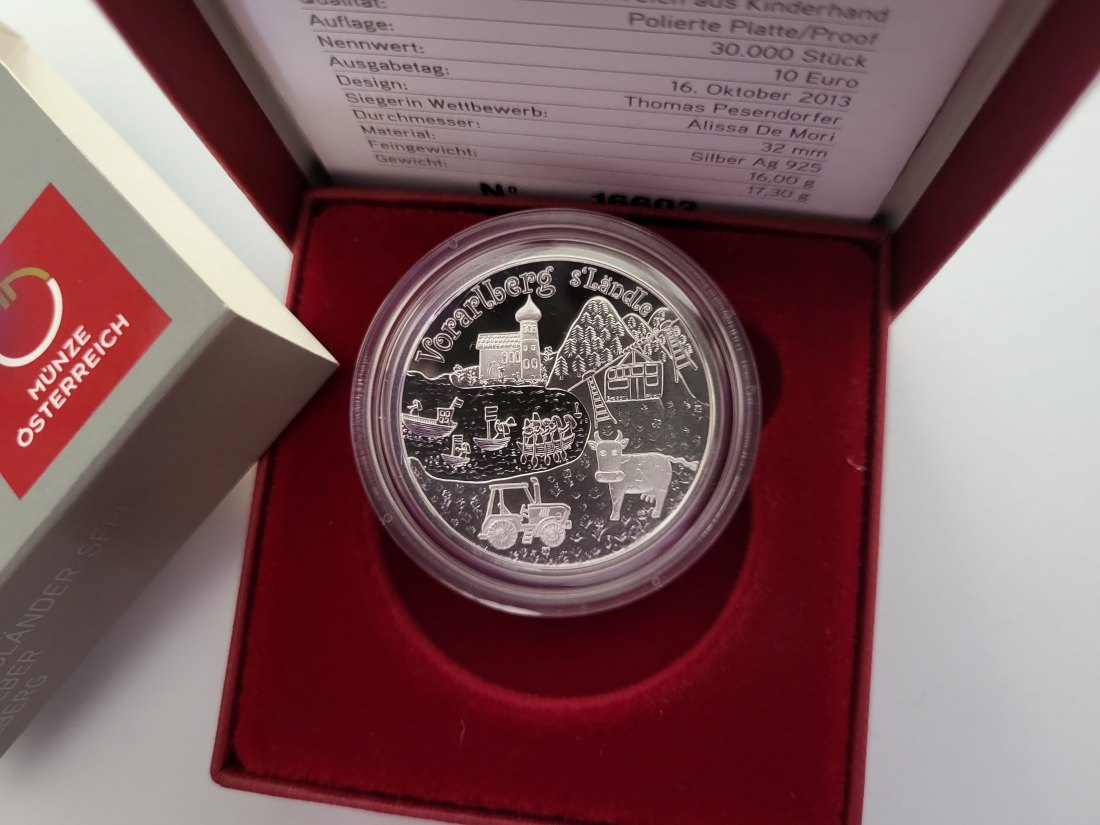  10 Euro 2013 Vorarlberg Bodensee Kinder silber 925/16g fein Österreich Spittalgold9800 (4971   