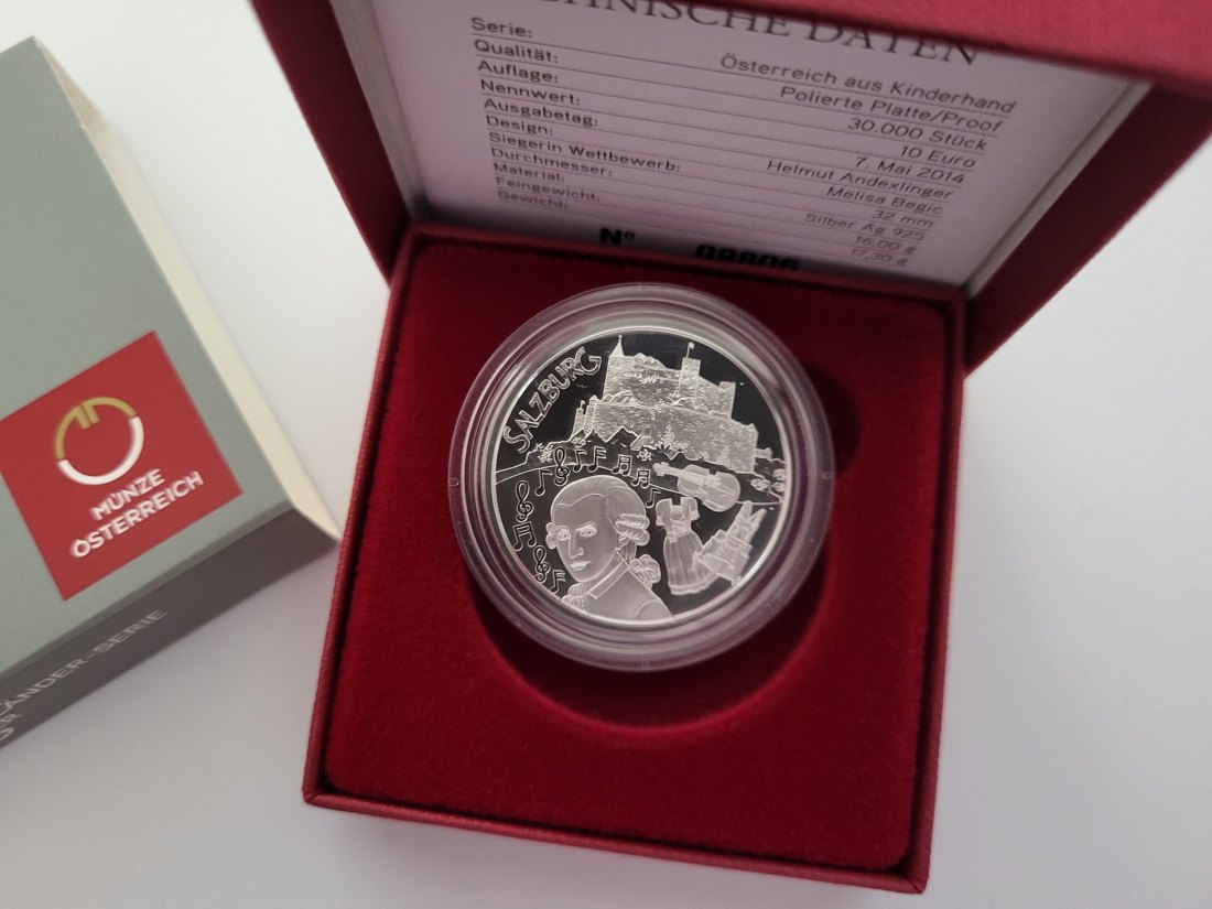  10 Euro 2014 Salzburg Mozart Kinder silber 925/16g fein Österreich Spittalgold9800 (4971   