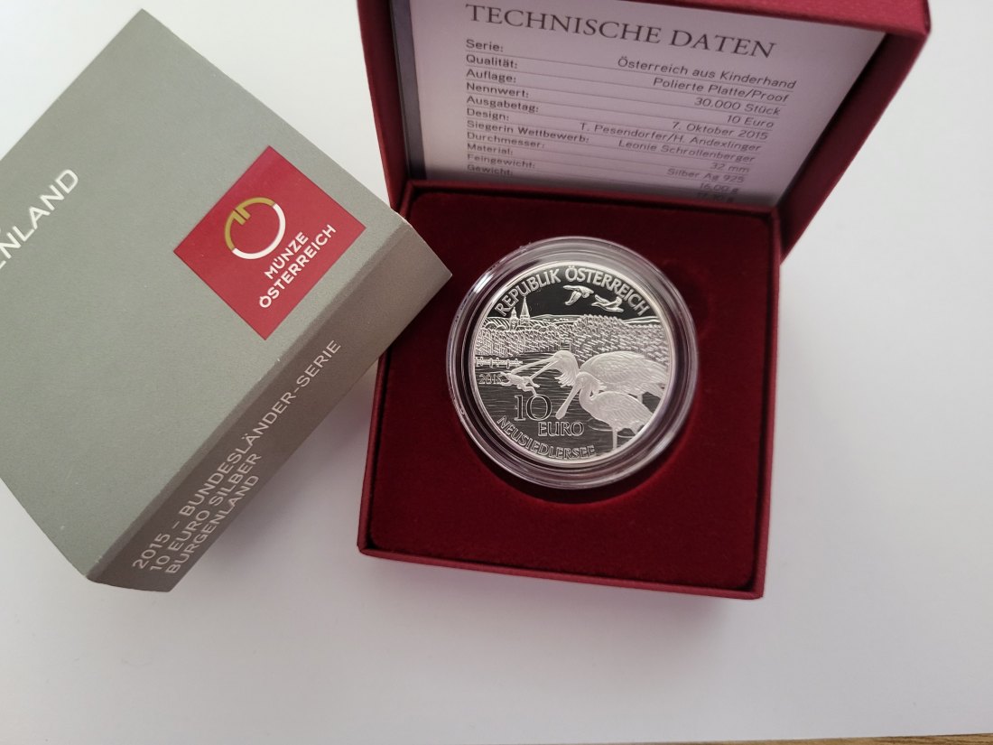  10 Euro 2015 Burgenland Neusiedlersee Kinder silber 925/16g fein Österreich Spittalgold9800 (4971   