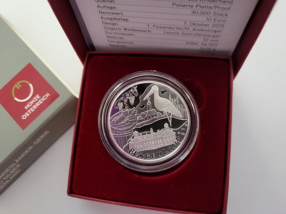 10 Euro 2015 Burgenland Neusiedlersee Kinder silber 925/16g fein Österreich Spittalgold9800 (4971   