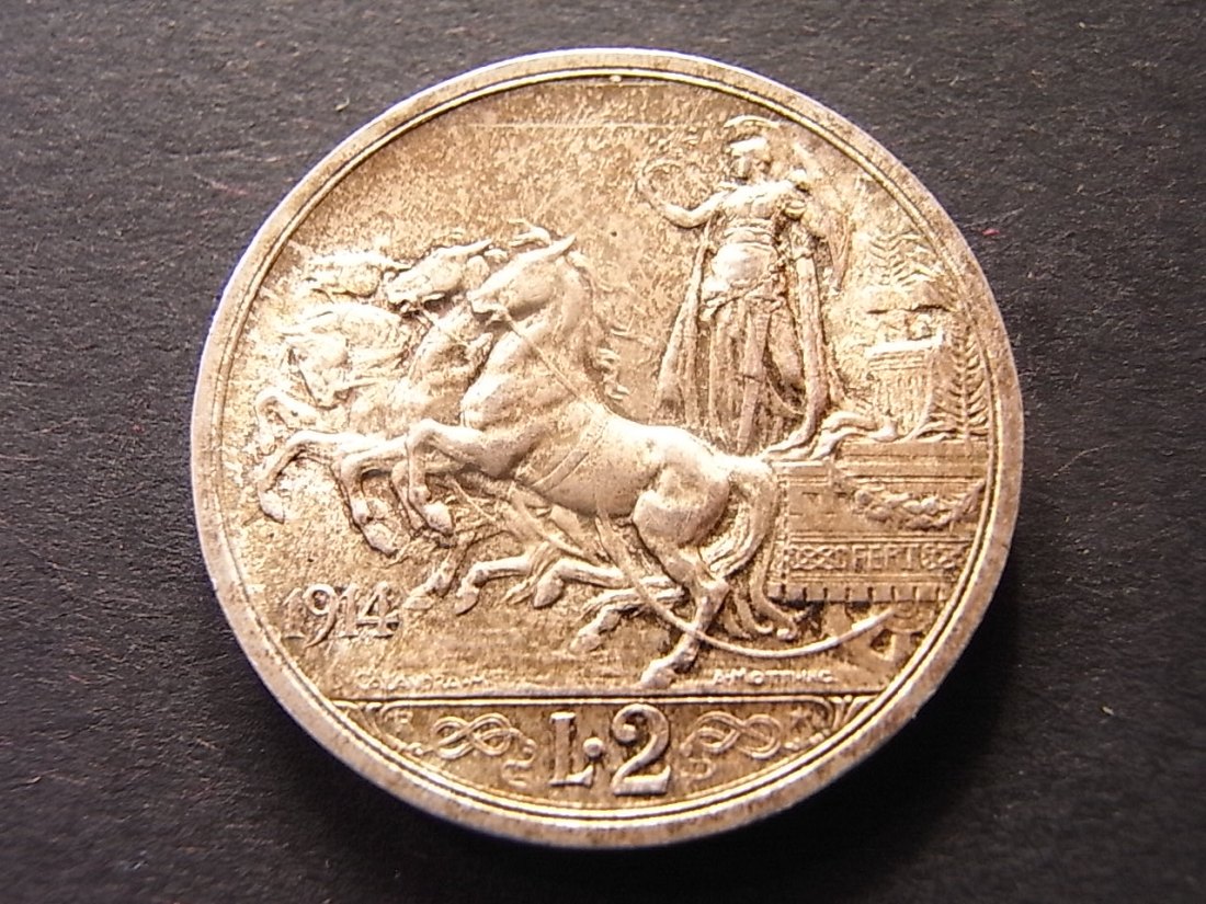  Italien 2 Lire 1914 unc KM55 Silber 10,02gramm   