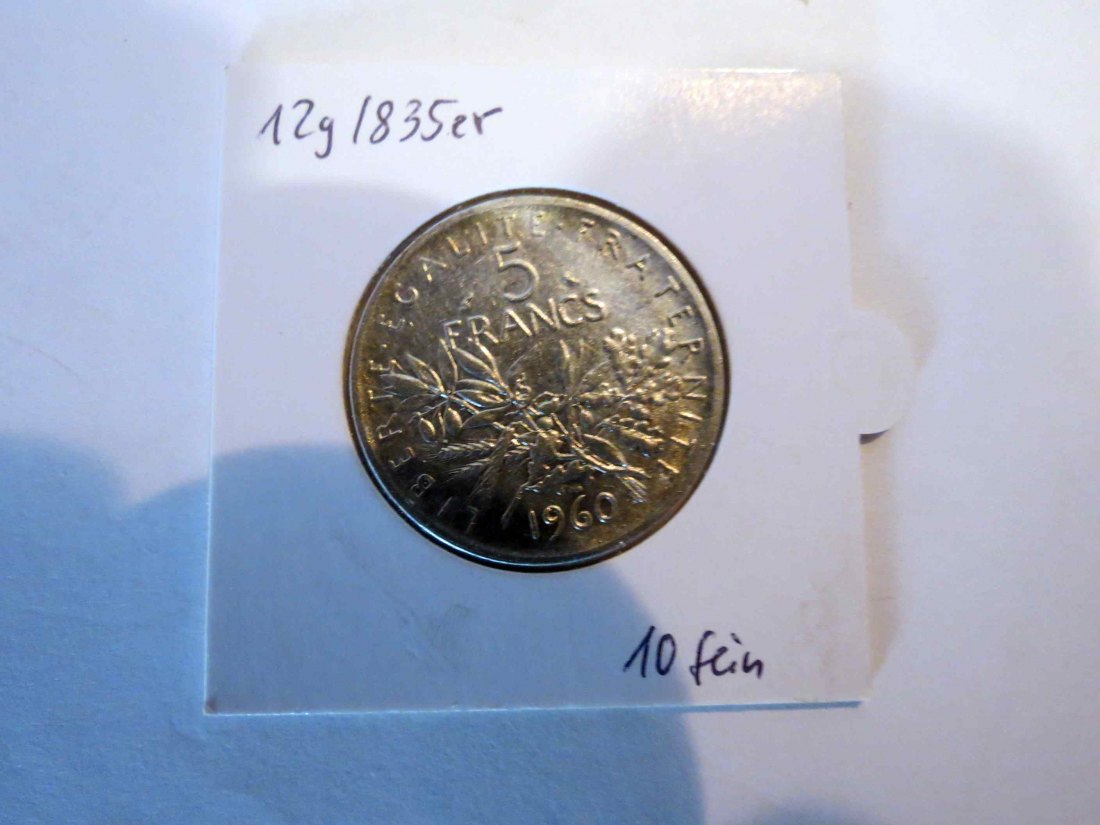 Frankreich 5 Francs 1960; La Semeuse(die Säerin);10 Gramm Feinsilber; 835er Silber
