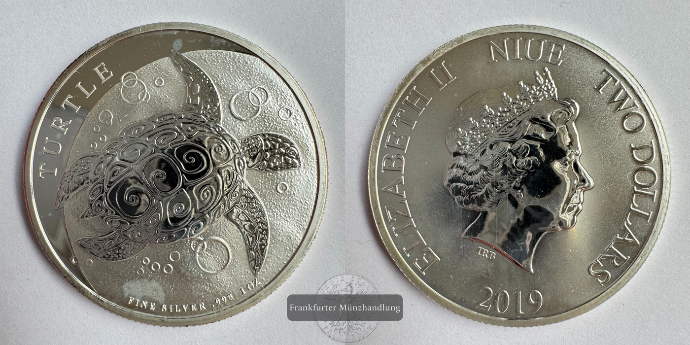  Niue 2 Dollars Hawksbill Turtle 2019 (2014-22) FM-Frankfurt KM#2214 Feinsilber: 31,1g   