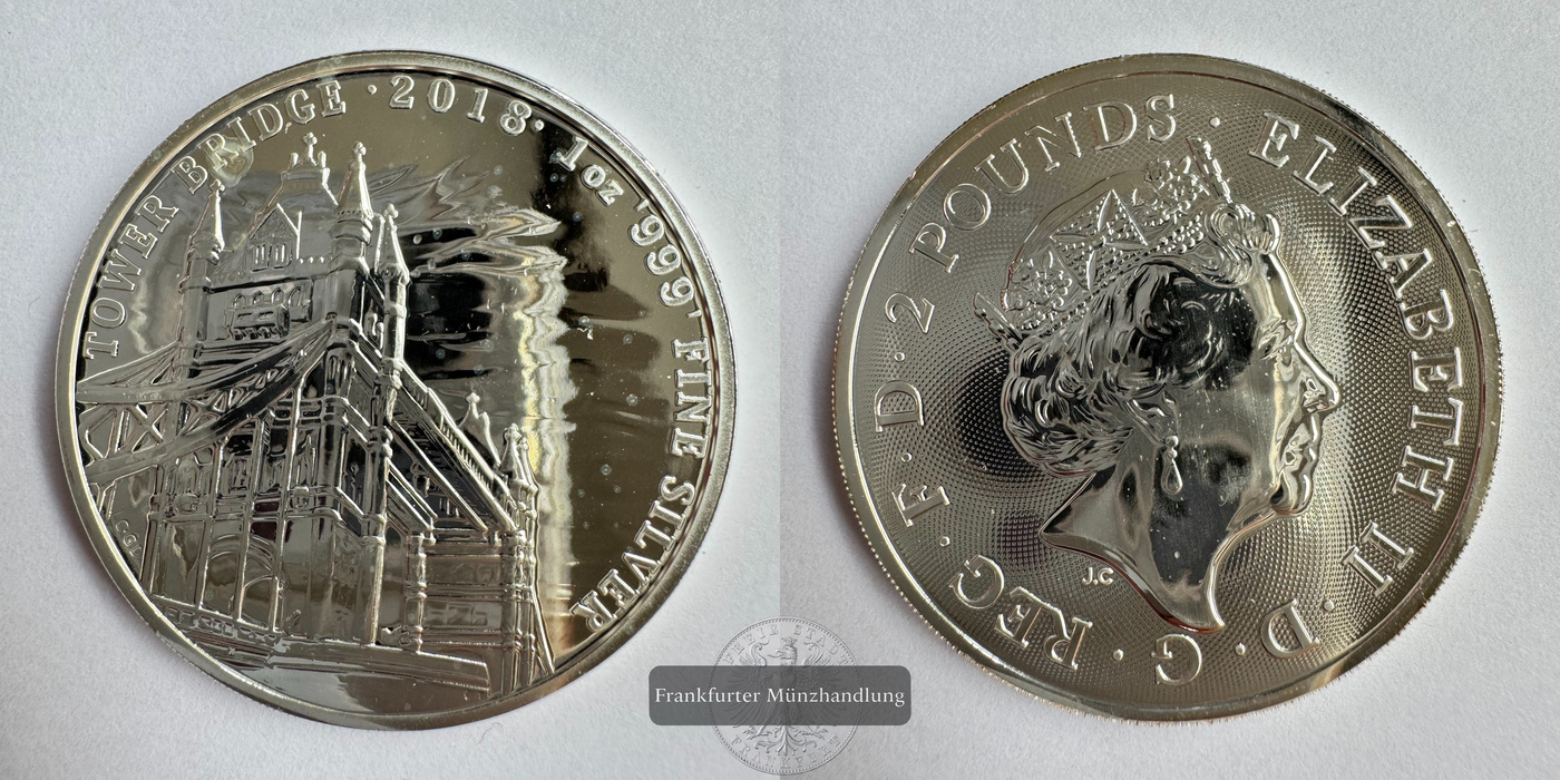  UK 2 Pounds Tower Bridge 2018 FM-Frankfurt KM#1569 Feinsilber: 31,1g   