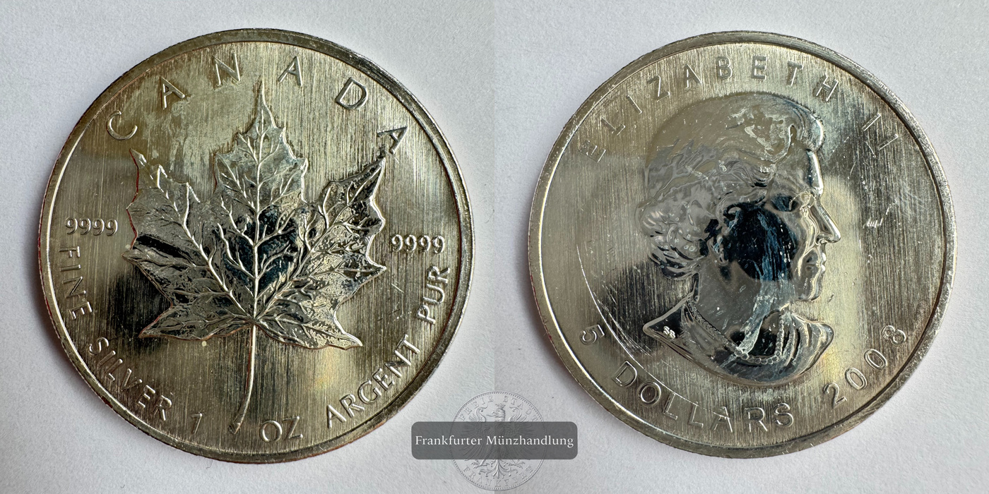  Kanada 5 Dollar 2008 Maple Leaf FM-Frankfurt Feinsilber: 31,1g   