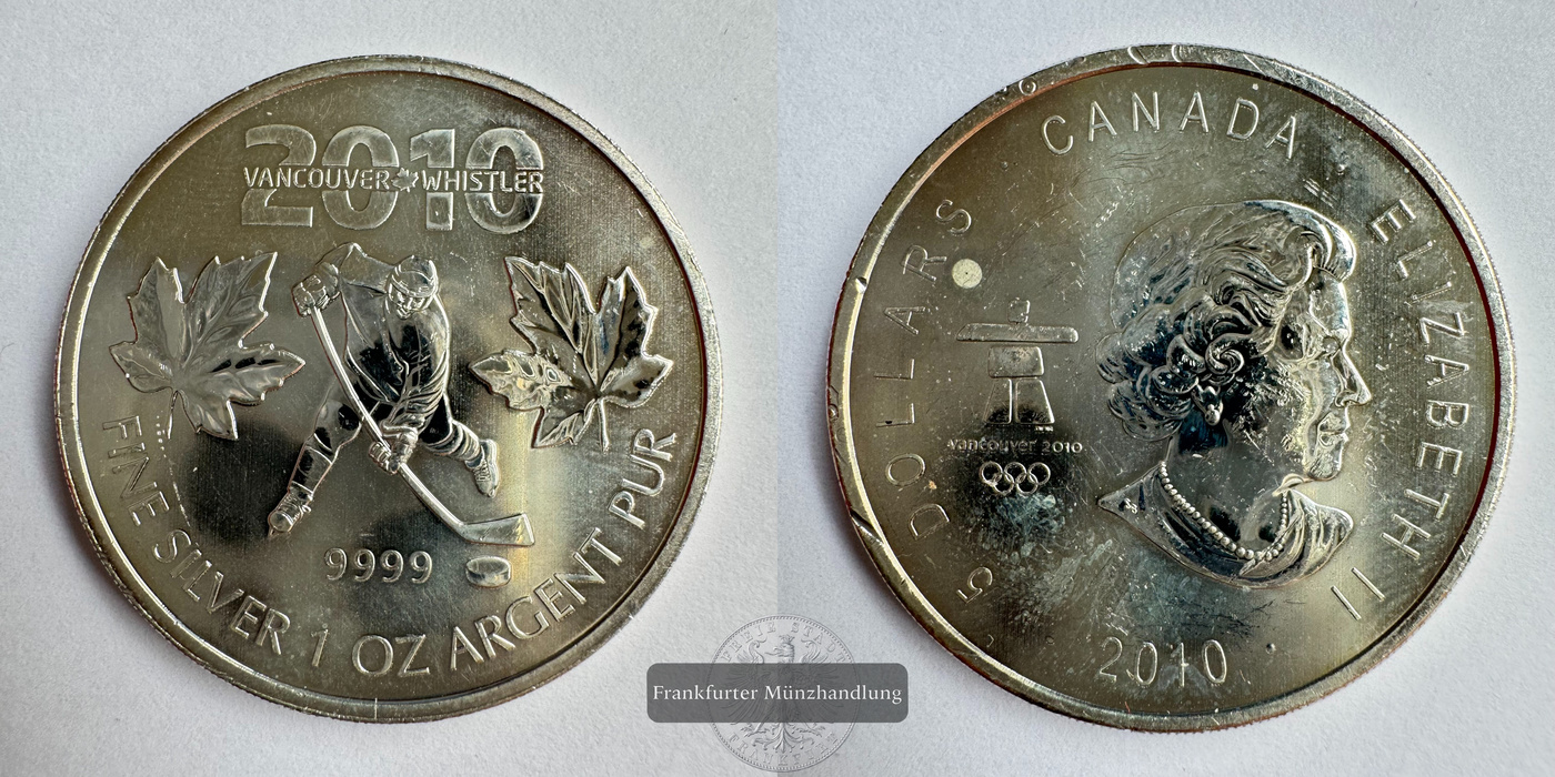  Kanada 5 Dollars Hockey Player 2010 FM-Frankfurt KM#998 Feinsilber: 31,1g   