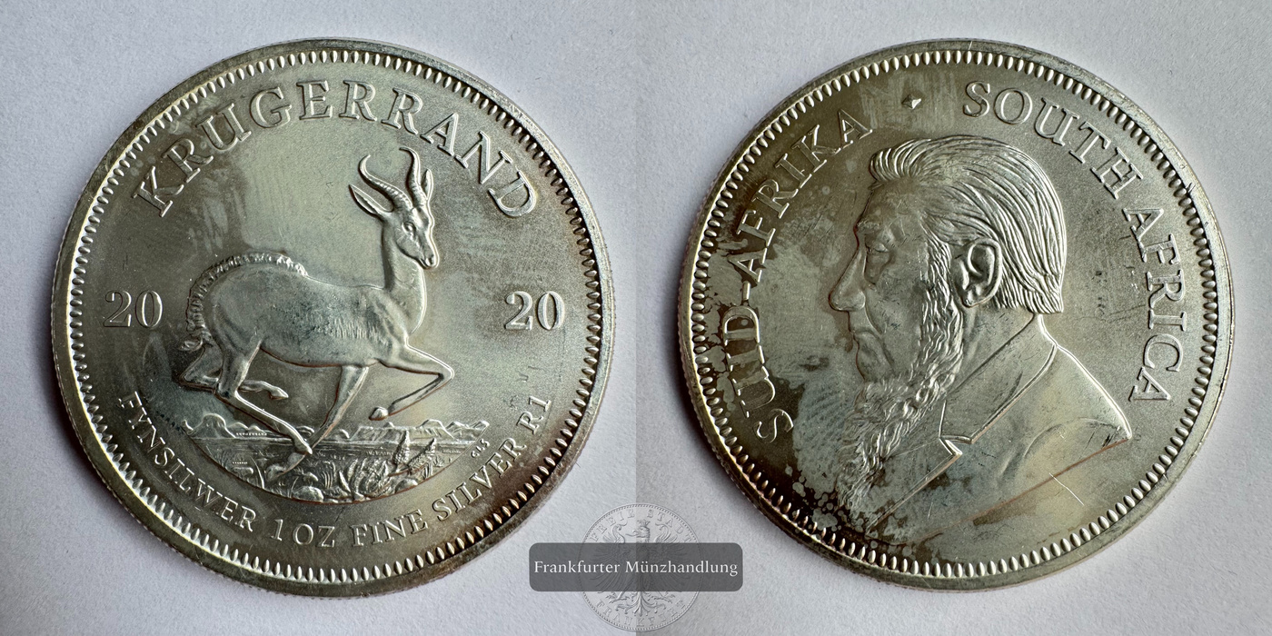  Süd Afrika 1 Rand Silber-Krügerrand 2020 (2018-25) FM-Frankfurt KM#691 Feinsilber: 31,1g   