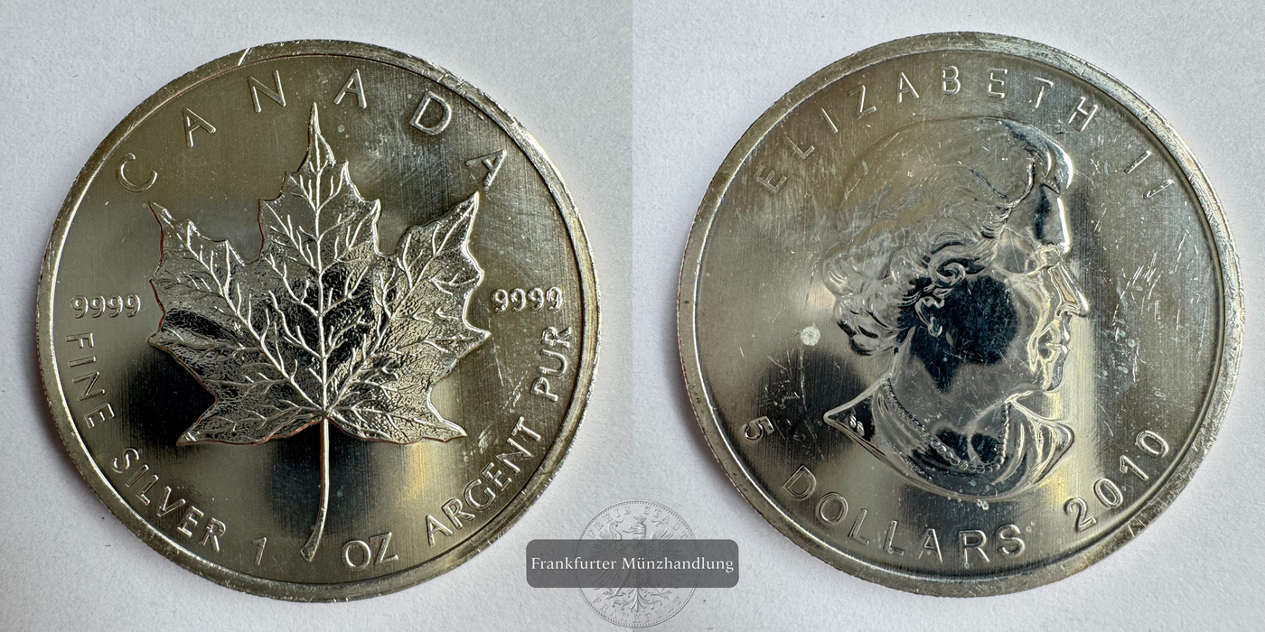  Kanada 5 Dollar 2010 Maple Leaf FM-Frankfurt Feinsilber: 31,1g   