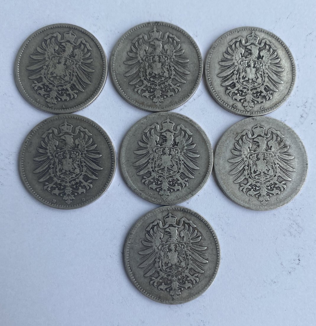  7 x 1 Mark Kaiserreich 1875 A,B,C,D,E,F,G   