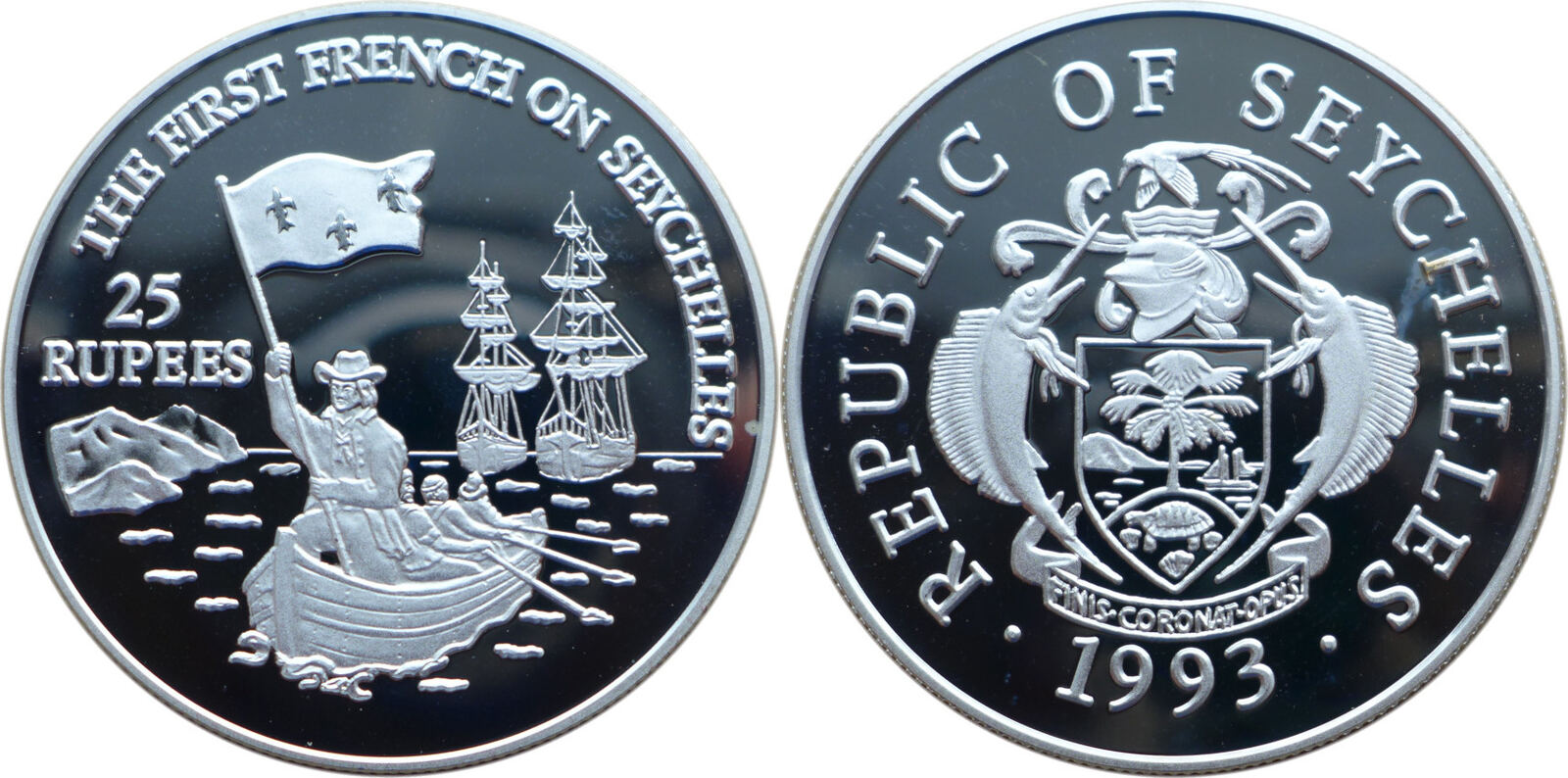  Seychellen 25 Rupien 1993 Erste französische Landung PP,31,60 gr.Silber   