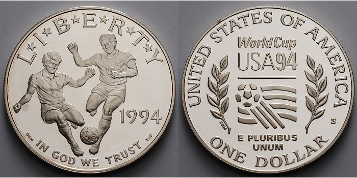  USA 1 $ 1994 Fußball WM in den Vereinigten Staaten von Amerika, in Kapsel Gewicht 26,73 gr.   