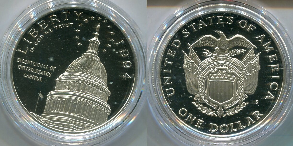  Vereinigte Staaten Dollar 1994 D Bicentenaire du Capitol, U.S. Mint, Silber PP, 26,73gr.   