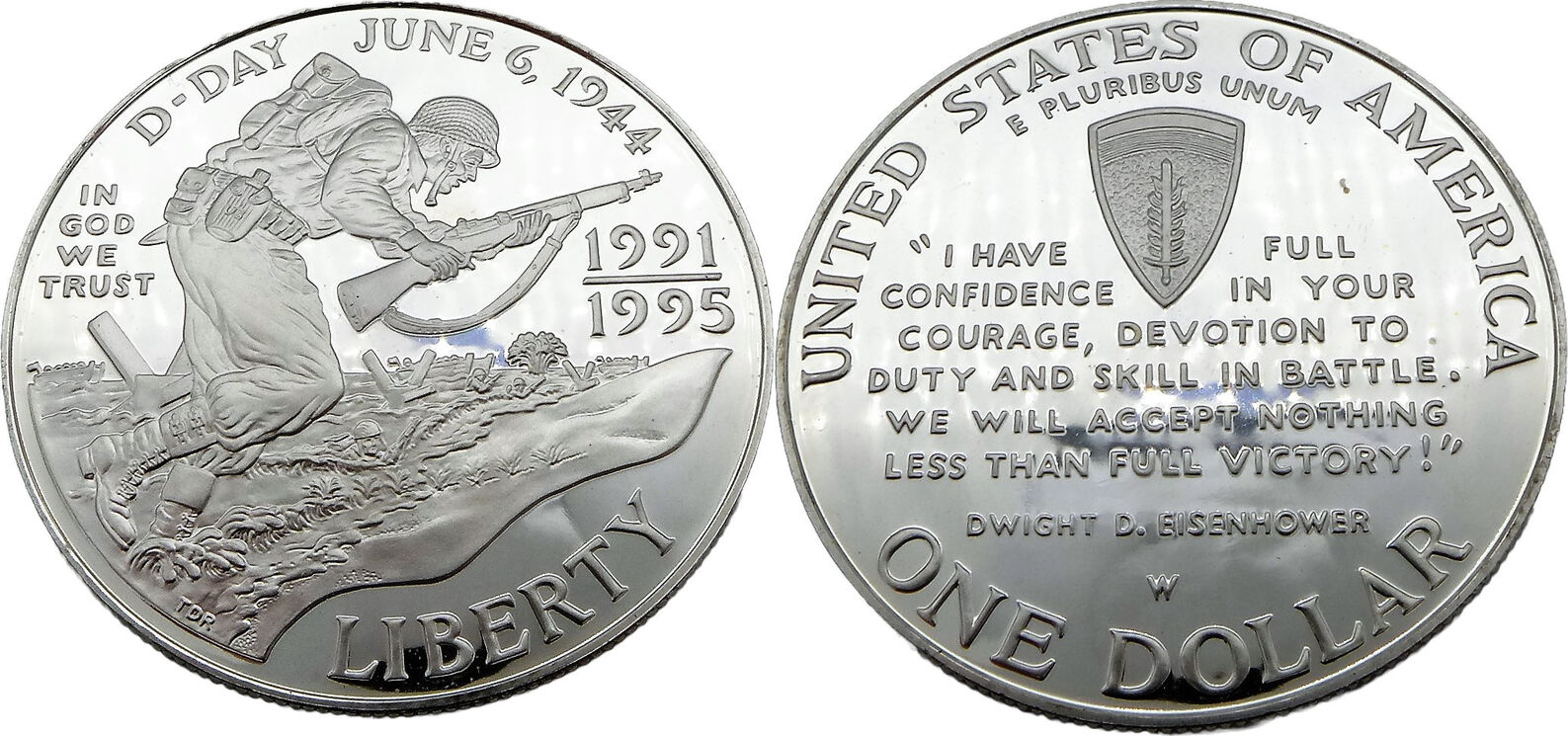  Vereinigte Staaten / USA 1 Dollar 1995 W 50 Jahre D-Day Proof (PP) Gewicht 26,73 gr.   