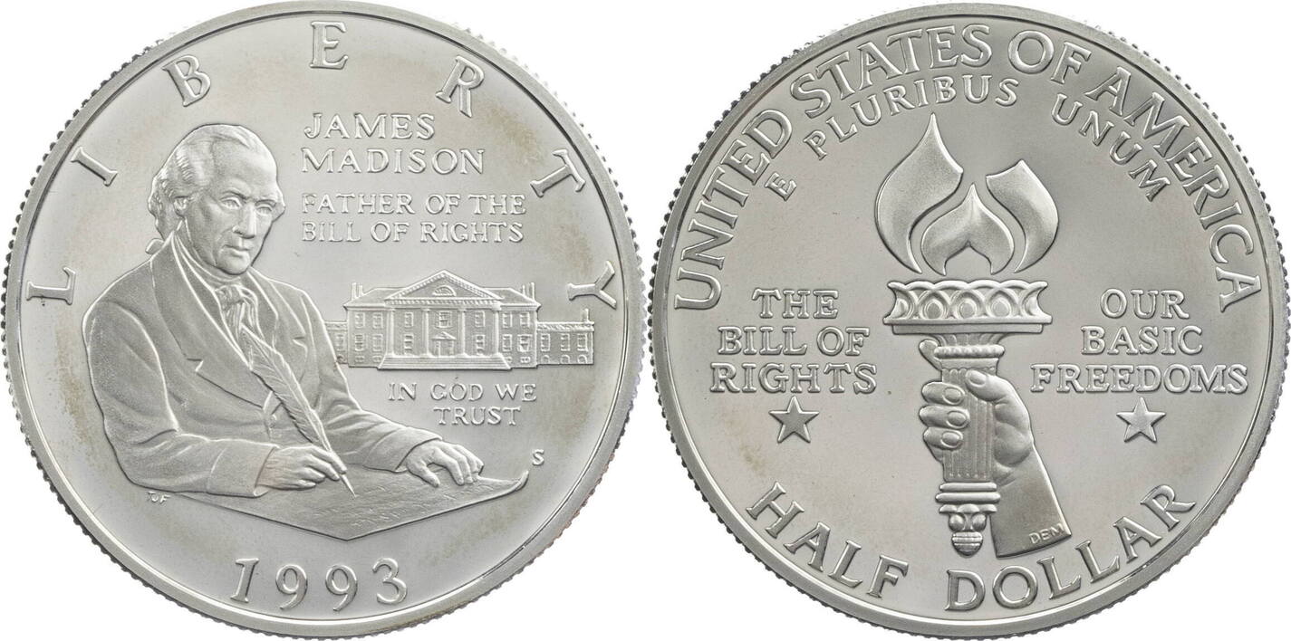  USA ½ Dollar 1993 W James Madison - Vater der Bill of Rights vz-st   