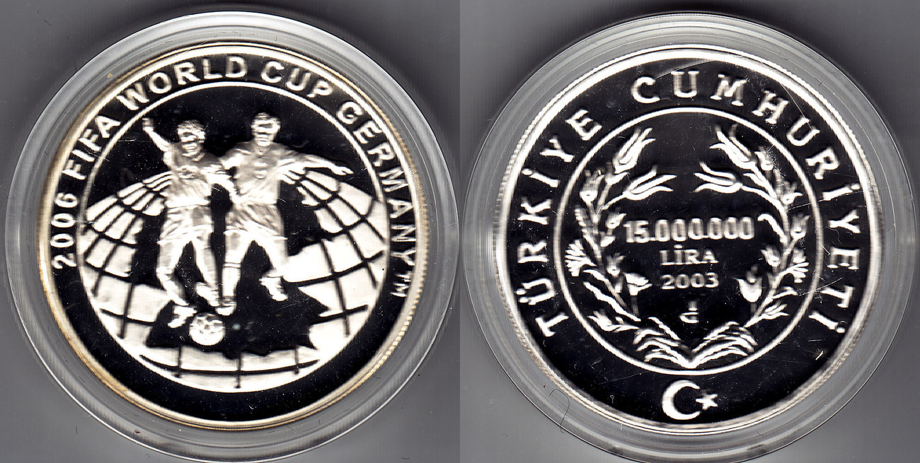  Türkei 15000000 Lira 2003 Fußball WM 2006 proof   