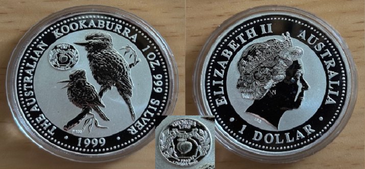  Australien - 1 AUD Kookaburra 1999 - Privy Mark *GEORGIA*, 1oz 999er Silber   